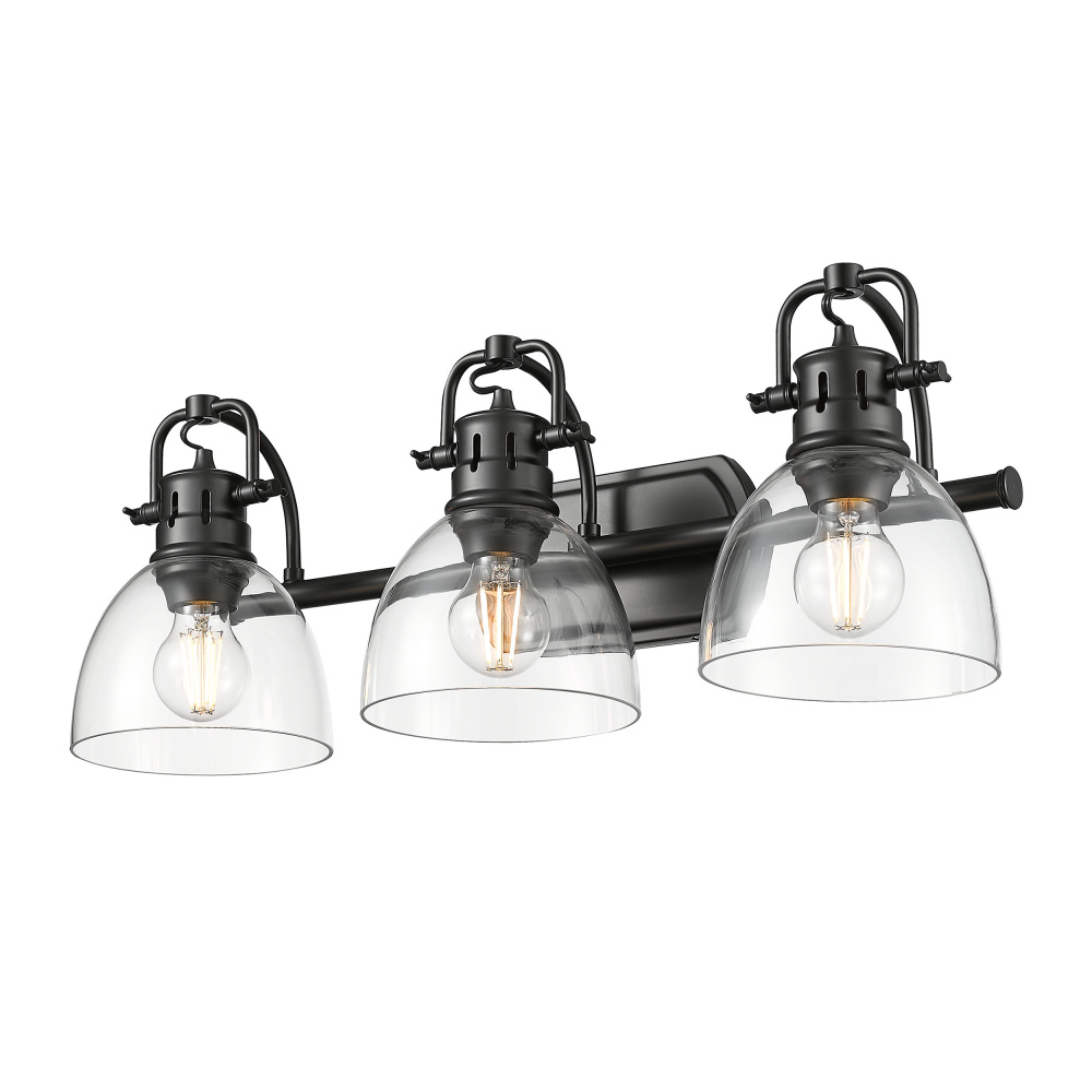 Yep by Golden Lighting Duncan 3-light Vanity in Matte Black and Clear Glass